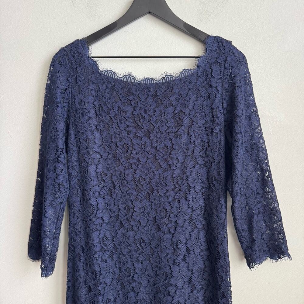 Diane Von Furstenberg Zarita Lace Dress in Navy Blue Size 14 - Picture 4 of 13